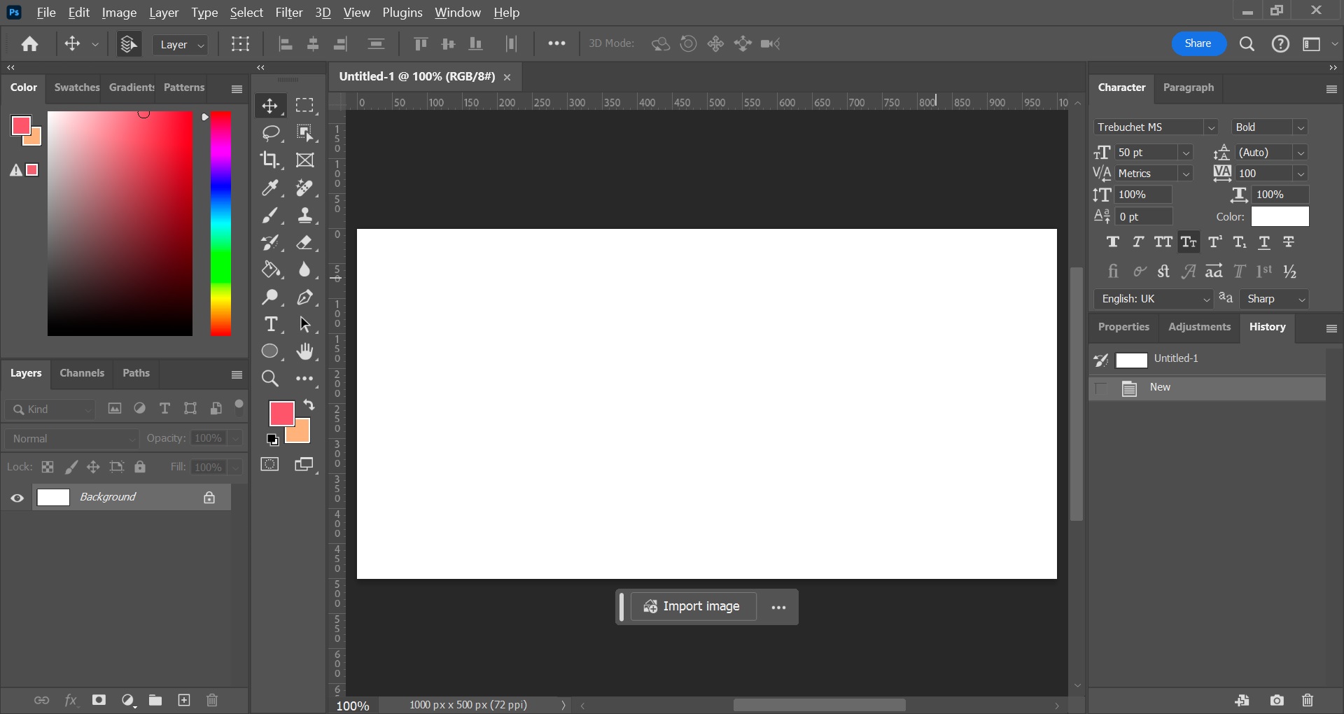 Billede af en photoshop workspace